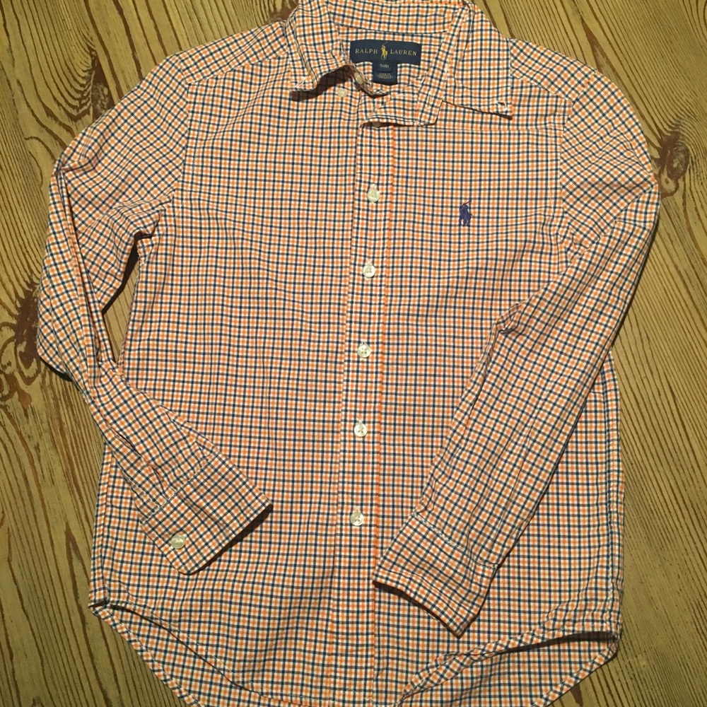 RL Polo, EUC, sz 8, orange/blue shirt
